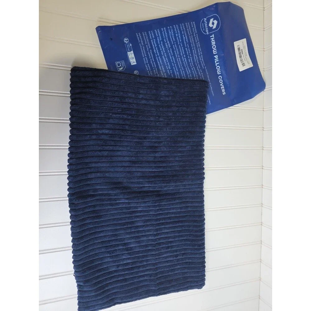 Cozy Navy Blue Striped Corduroy Pillow Covers for Sofa & Bedroom 12x20 Inches